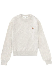Maison kitsuné women’s maglia baby fox grey soft heathered crewneck sweater with small embroidered tiger patch