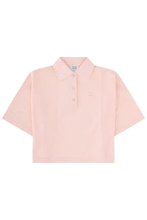 Maison Kitsuné women’s soft pink cropped polo shirt with classic collar short sleeves and subtle button closures