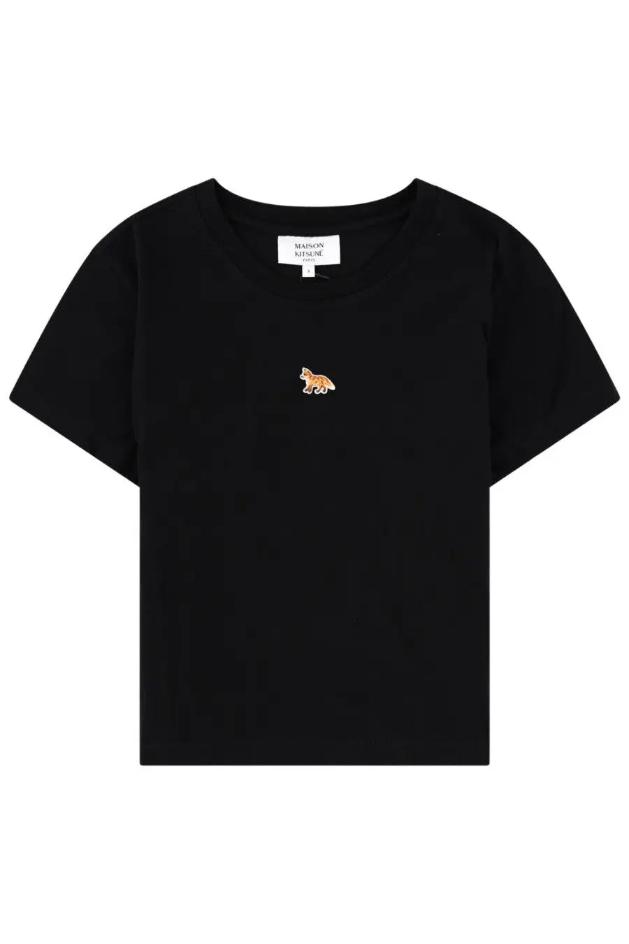 Maison Kitsuné women’s black short-sleeved cotton t-shirt with small embroidered fox emblem on the chest