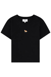 Maison Kitsuné women’s black short-sleeved cotton t-shirt with small embroidered fox emblem on the chest