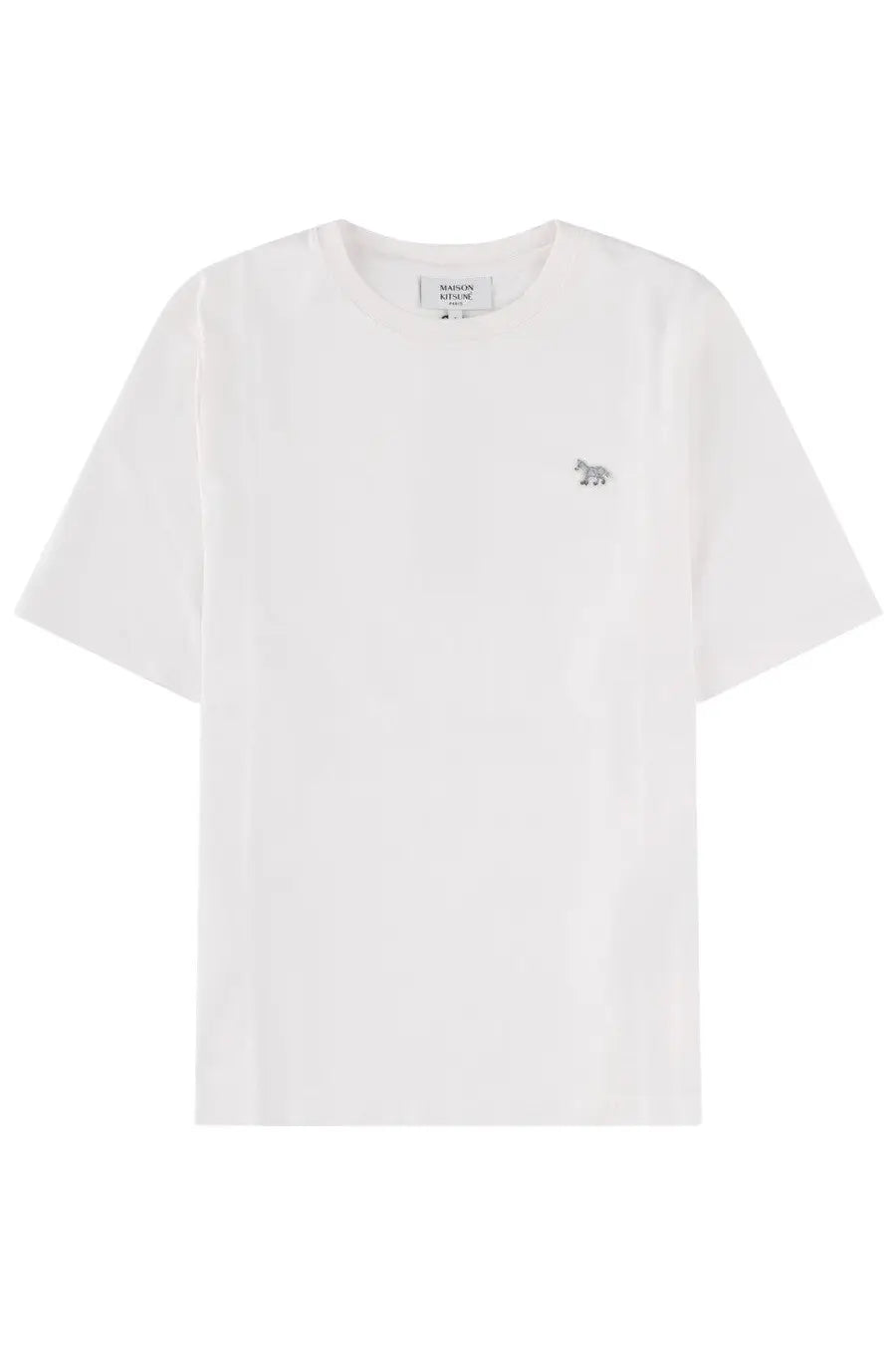 Maison Kitsuné women’s white cotton t-shirt with a small embroidered zebra on the left chest