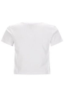Maison Kitsuné women’s white cropped short-sleeve t-shirt with round neckline and minimalist design