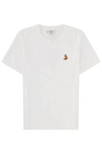 Maison Kitsuné women’s white cotton t-shirt with a small embroidered fox on the left chest