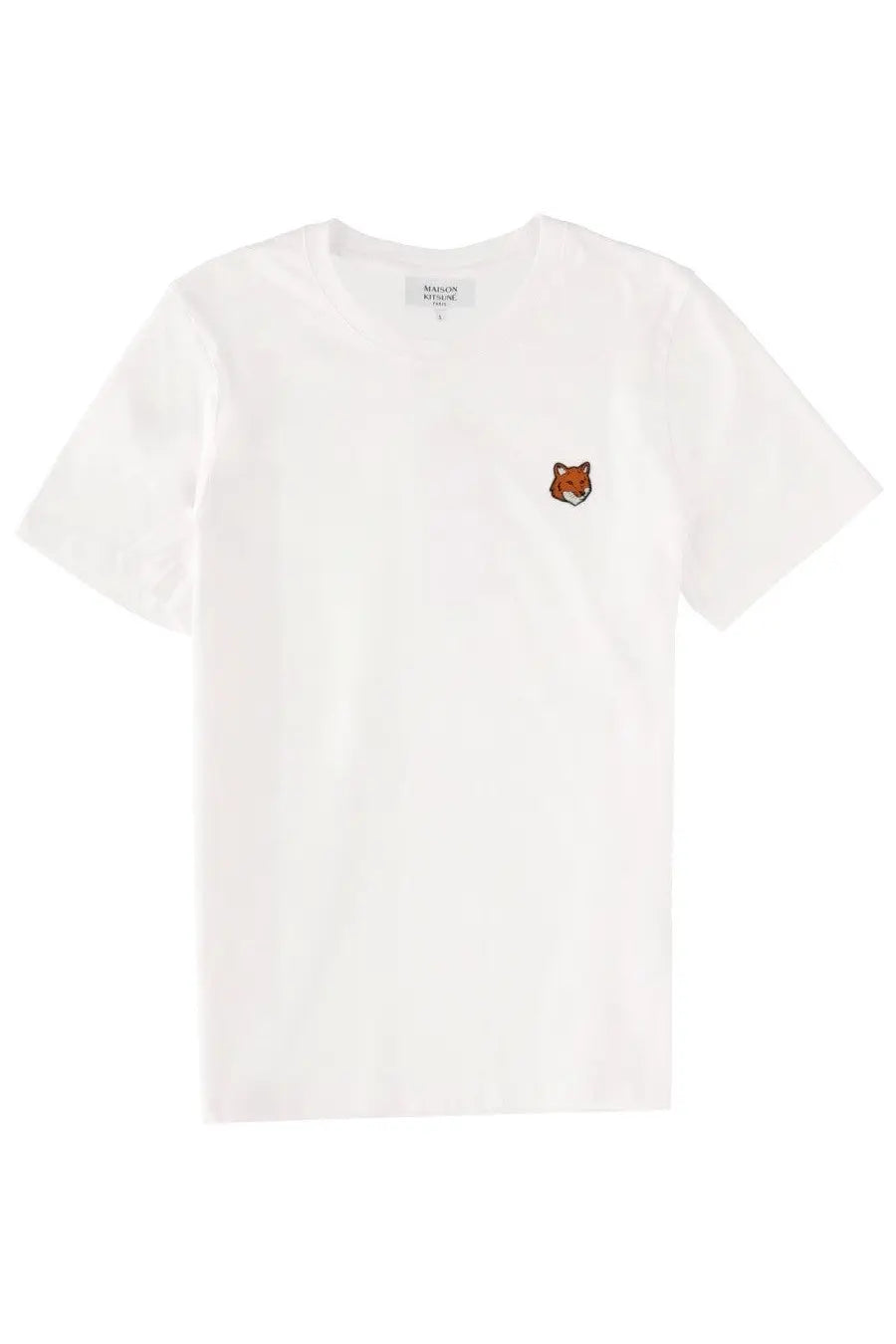 Maison Kitsuné women’s white cotton t-shirt with a small embroidered fox head logo on the left chest