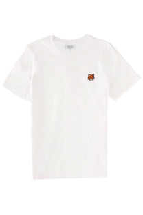 Maison Kitsuné women’s white cotton t-shirt with a small embroidered fox head logo on the left chest
