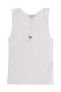 Maison Kitsuné women’s white sleeveless top with small embroidered fox detail on the chest