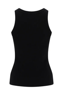 Maison Kitsuné women’s black sleeveless top with a fitted silhouette and rounded neckline in a soft fabric