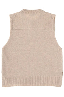 Maison Kitsuné women’s beige wool knit sleeveless vest with ribbed neckline and hem
