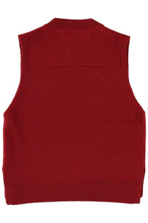 Maison Kitsuné women’s wool vest in rich red with a sleeveless knitted design and ribbed neckline and hem