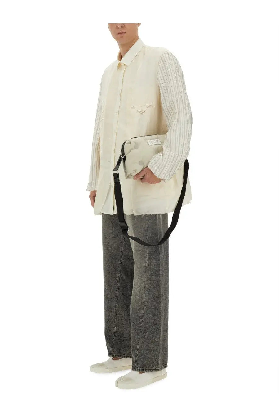 Maison Margiela men’s anonymity of the lining jacket white cream canvas crossbody bag with black adjustable strap and logo