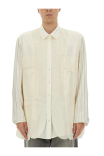 Maison Margiela men’s anonymity of the lining jacket white off-white long-sleeved shirt with striped sleeves and pleated texture