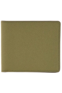 Maison Margiela men’s bi fold wallet in olive green textured leather with precise stitching along the edges