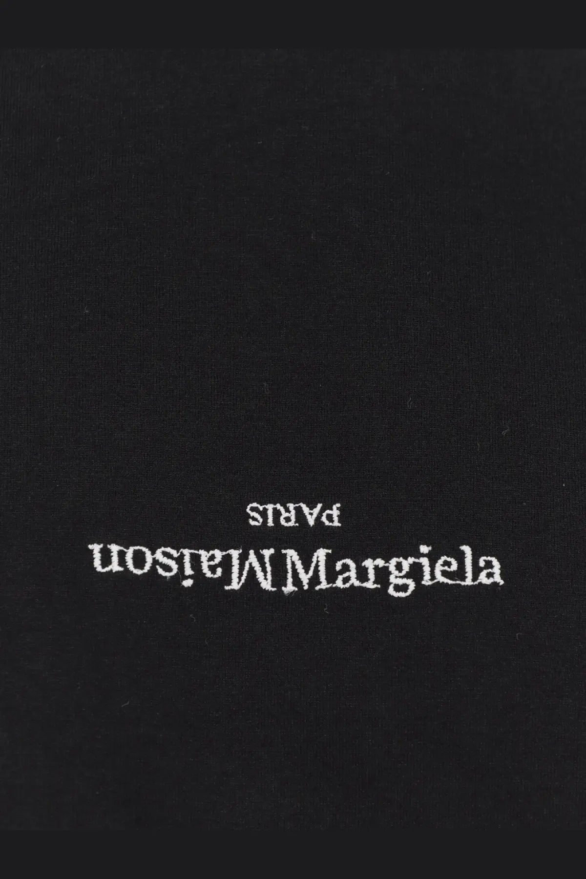 Black cotton maison margiela mens shirt with white embroidered paris maison margiela text on fabric