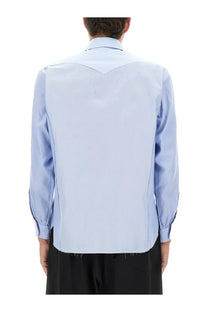 Maison Margiela men’s light blue cotton shirt with long sleeves structured back and subtle seam detailing