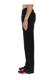 Maison Margiela men’s black denim jeans with straight-leg cut and frayed hem showing front view