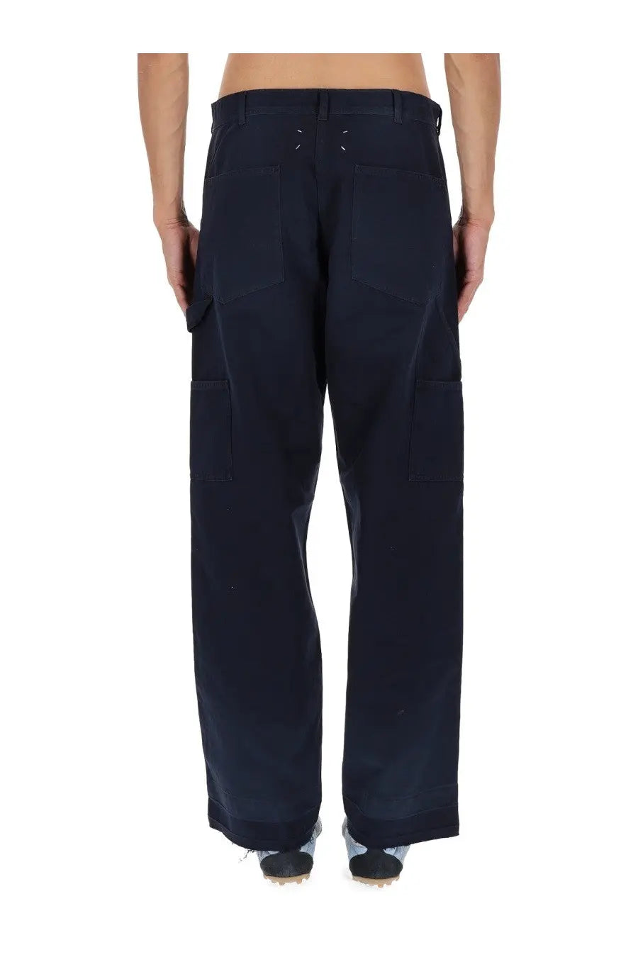 Maison margiela men’s blue five pockets jeans in dark navy with multiple cargo pockets and relaxed wide-leg cut