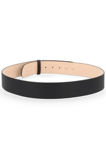 Maison Margiela men’s black textured leather belt with minimalist design and silver toned buckle