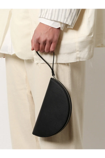 Maison Margiela men’s black leather pochette with half-moon shape, sleek zipper closure, and thin strap