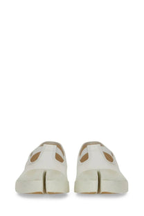 Maison Margiela men’s Mary Jane Tabi white canvas slip-on shoes with t-strap design and chunky segmented sole
