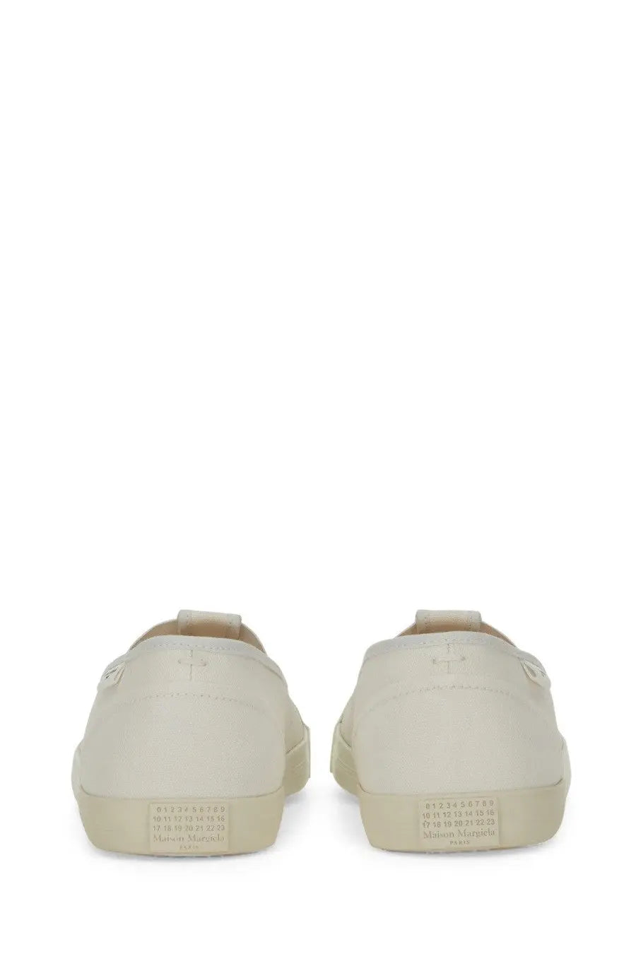 Maison Margiela men’s Mary Jane tabi cream slip-on sneakers with minimalist design rubber soles and subtle heel branding