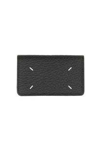 Maison margiela men’s portacarte compatto black textured leather wallet with white stitching cross pattern