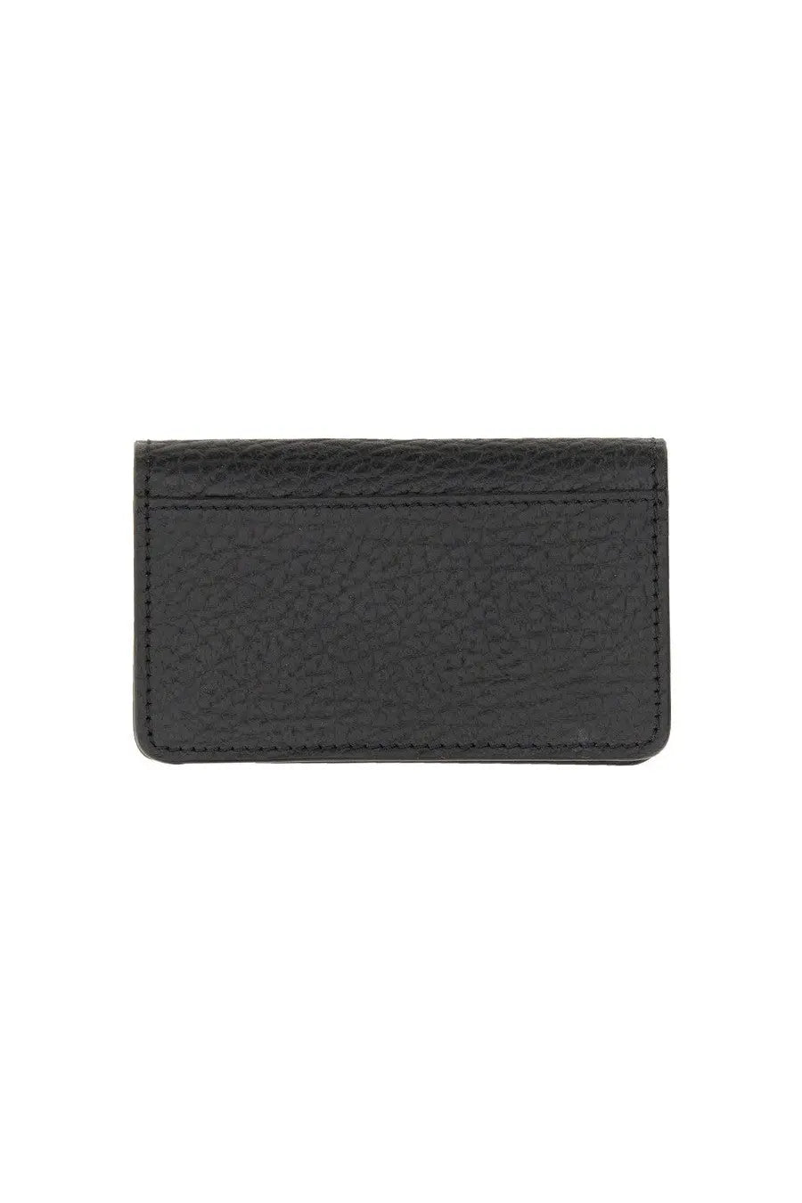 Maison Margiela men’s Portacarte Compatto black leather card holder with textured finish and visible edge stitching