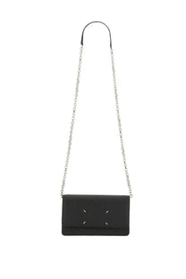 Maison Margiela men’s portafoglio large con catena black black leather crossbody bag with silver chain strap and white stitching