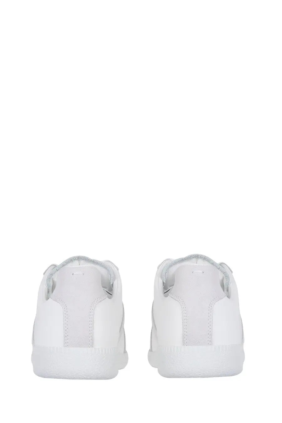Maison Margiela men’s replica sneaker white leather with silver accents and minimalist design front view