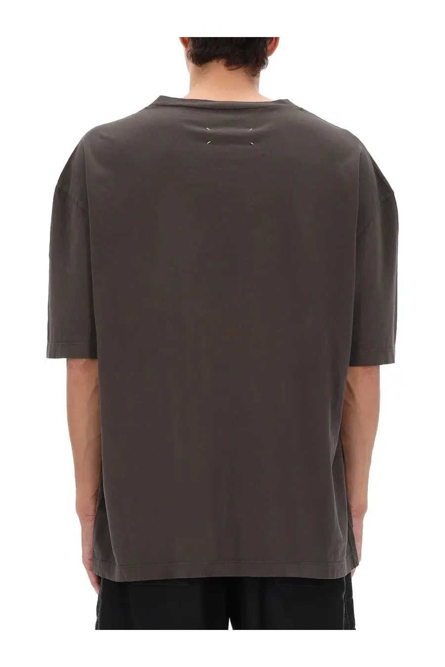 Maison margiela men’s dark gray oversized t-shirt with short sleeves and white stitching detail at the neckline