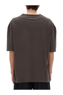 Maison margiela men’s dark gray oversized t-shirt with short sleeves and white stitching detail at the neckline