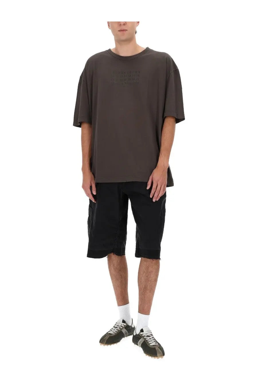 Maison Margiela men’s dark gray oversized t-shirt with subtle embroidered logo on chest casual wear