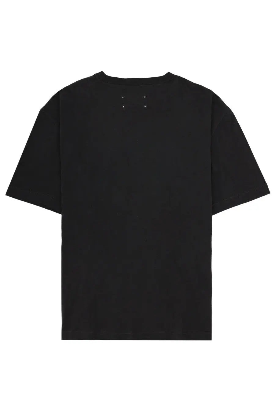 Maison margiela men’s black oversized t-shirt with distinctive white stitching at the neckline front view