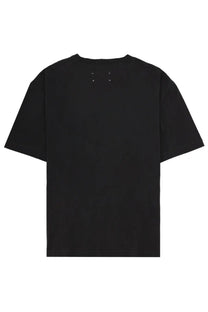 Maison margiela men’s black oversized t-shirt with distinctive white stitching at the neckline front view