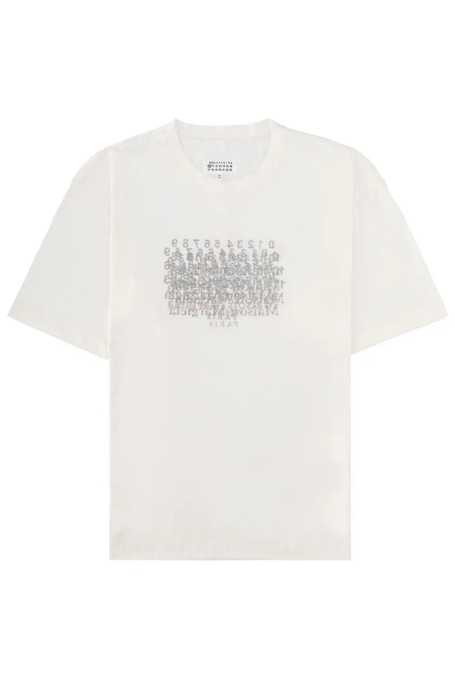 Maison Margiela men’s off white cotton t-shirt with a subtle layered gray graphic print