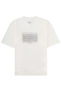 Maison Margiela men’s off white cotton t-shirt with a subtle layered gray graphic print