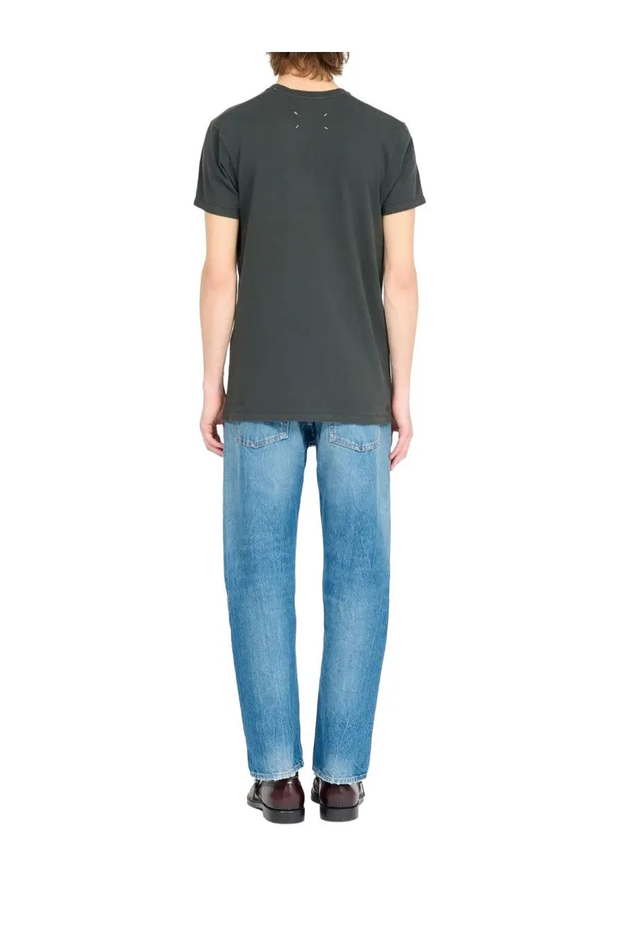 Maison Margiela men’s dark gray short-sleeved shirt with subtle stitching detail at the neckline