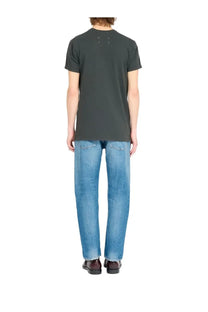 Maison Margiela men’s dark gray short-sleeved shirt with subtle stitching detail at the neckline