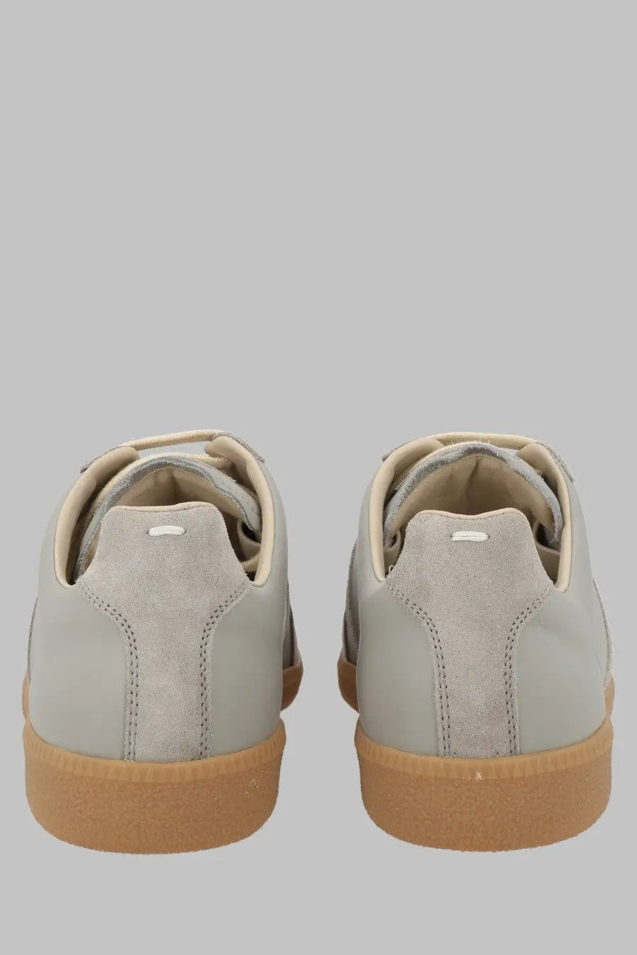 Maison Margiela men’s sneaker replica grey light gray suede with tan rubber sole and beige interior lining