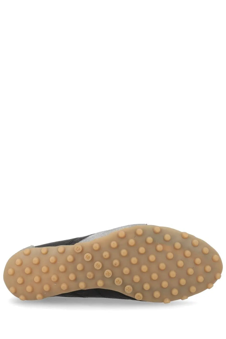 Maison Margiela men’s sneaker sprinters black with black and gray upper and tan rubber sole with circular studs