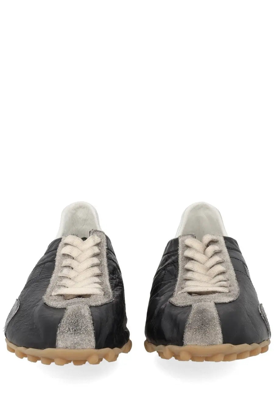 Maison Margiela men’s sneaker sprinters black black and gray suede with cream laces and textured rubber sole