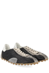 Maison Margiela men’s sneaker sprinters in black and silver suede with beige laces and tan rubber sole
