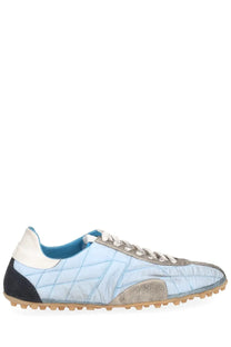 Maison Margiela men’s sneaker sprinters blue with light blue quilted design black gray accents and tan rubber sole