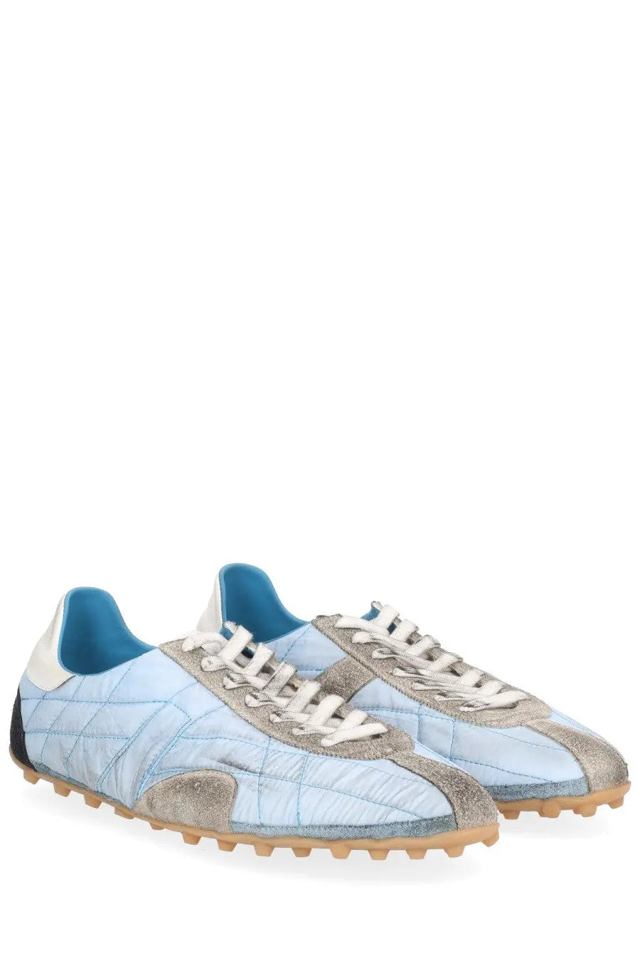 Maison Margiela men’s sneaker sprinters blue light blue quilted leather with silver metallic accents and white laces