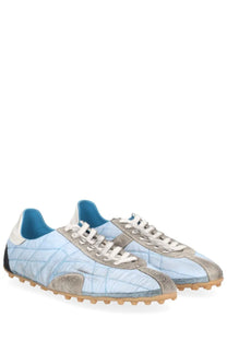 Maison Margiela men’s sneaker sprinters blue light blue quilted leather with silver metallic accents and white laces