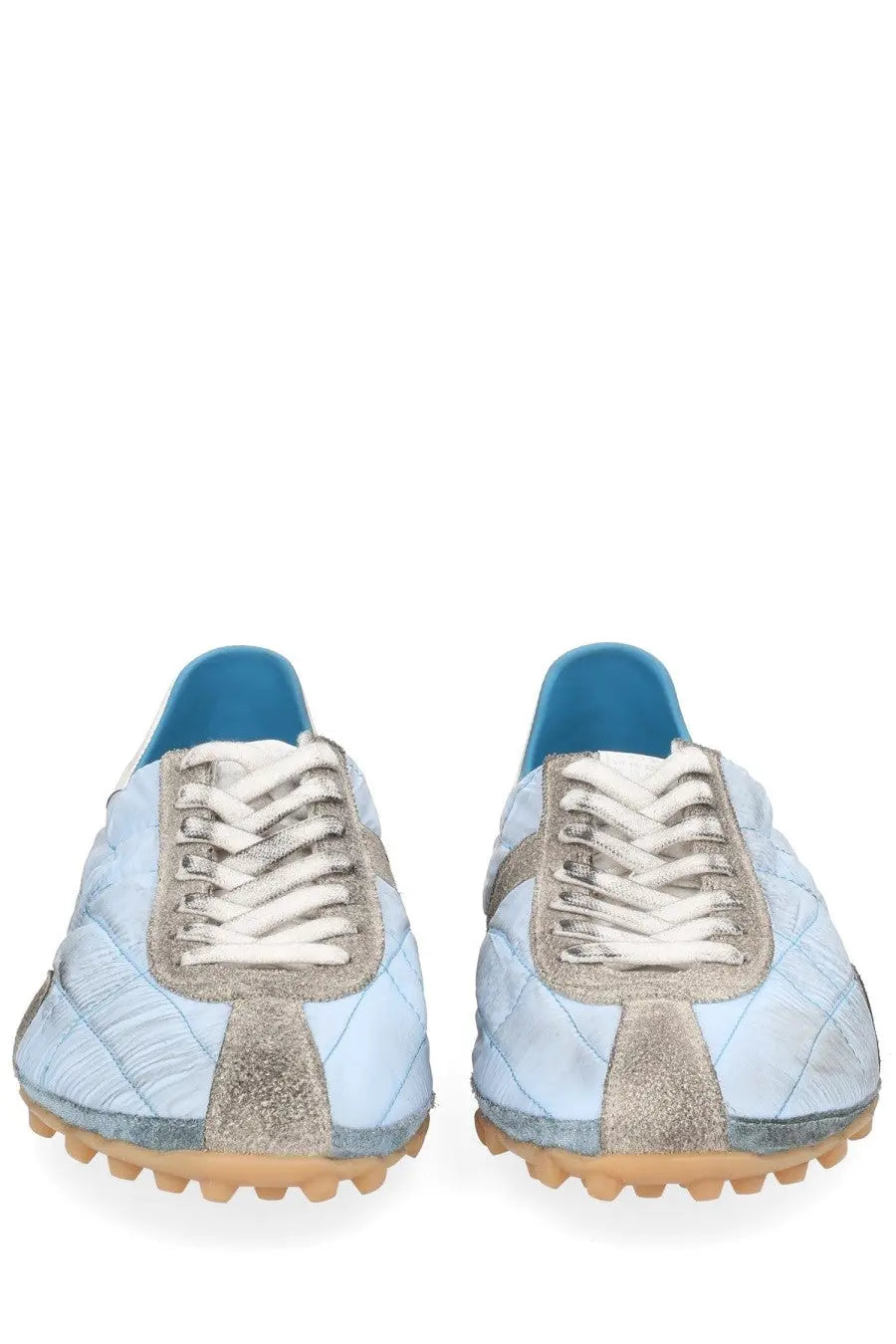 Maison Margiela men’s sneaker sprinters blue light blue quilted sneakers with silver glitter accents and white laces