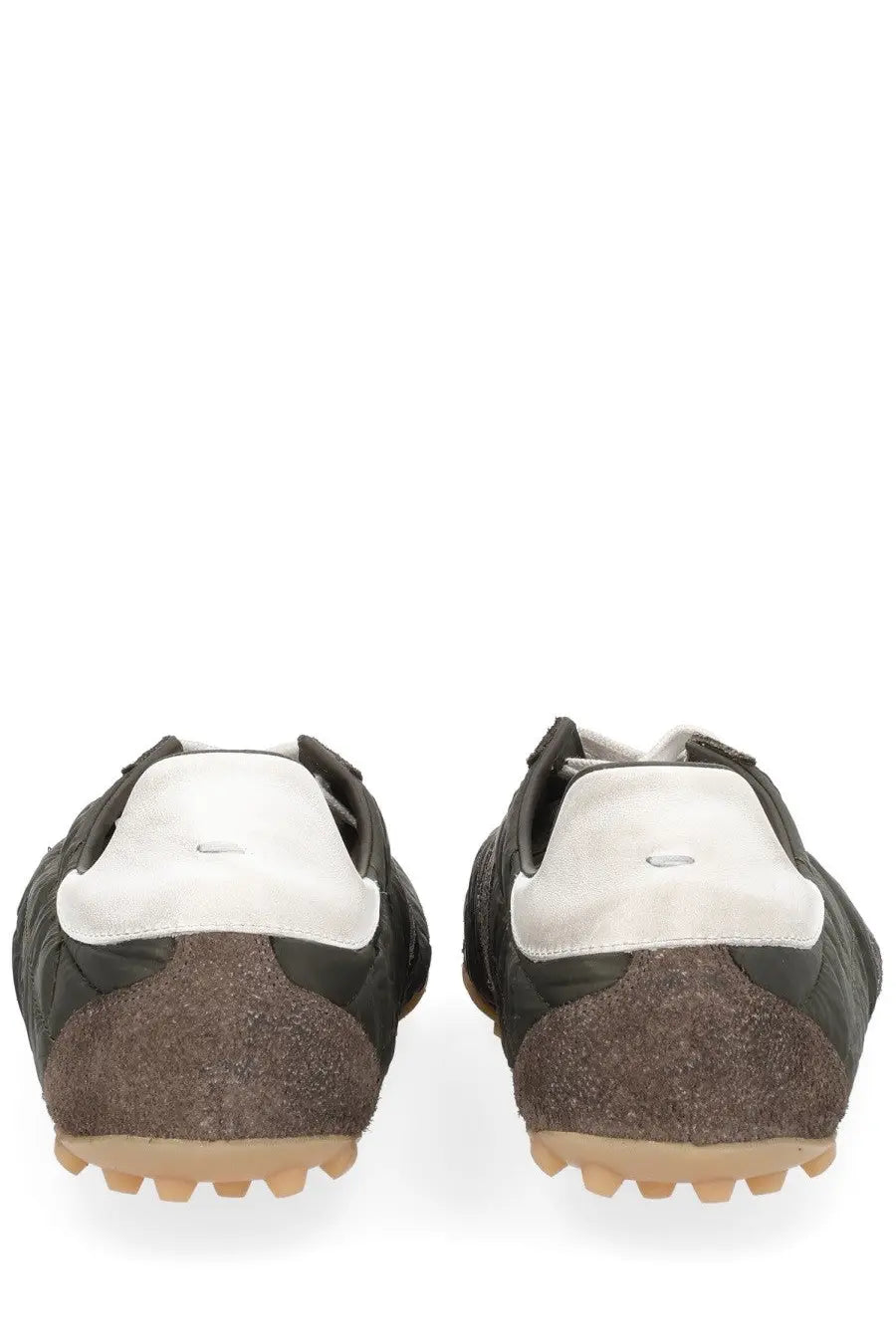 Maison Margiela men’s sneaker sprinters green dark green and white suede with textured brown rubber sole
