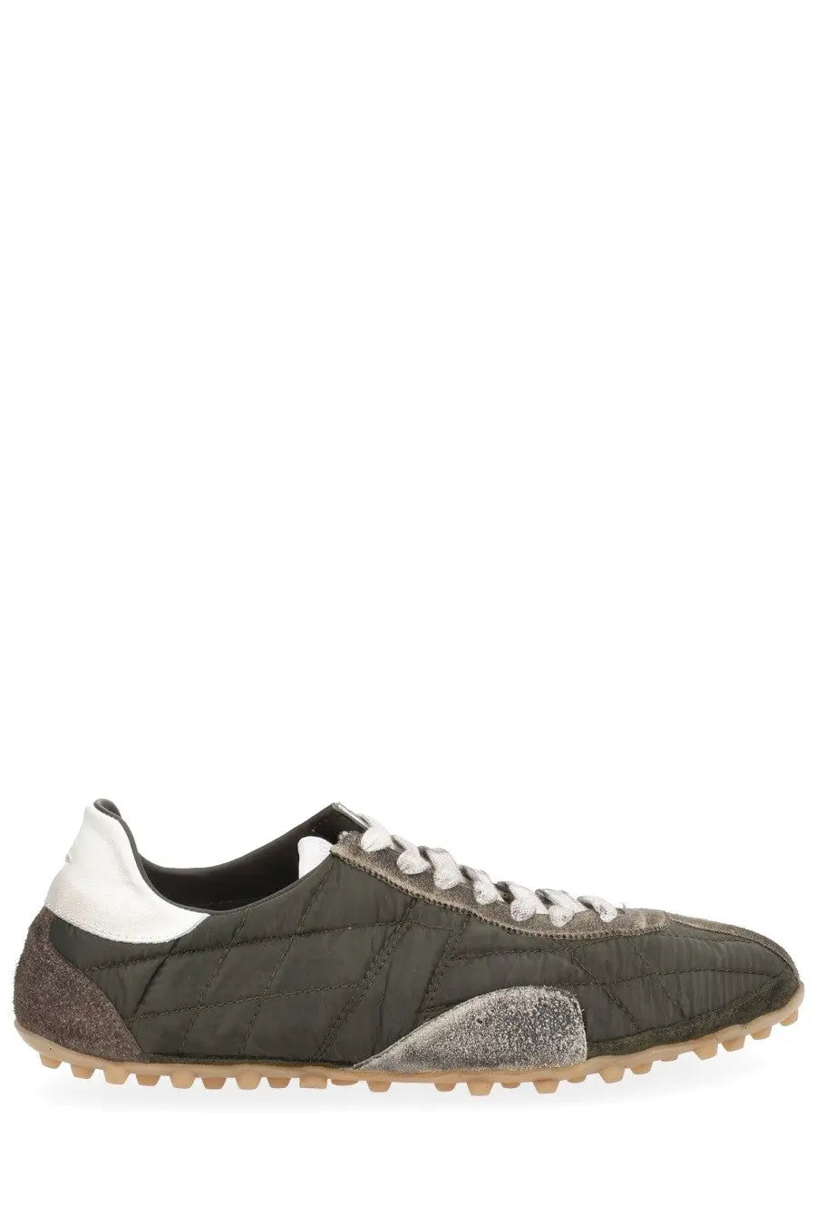 Maison Margiela men’s sneaker sprinters green olive quilted leather with white laces and textured rubber sole
