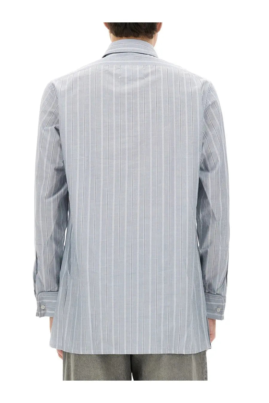Maison Margiela men’s striped shirt in light blue and white with vertical stripes and a classic collar long sleeve button up