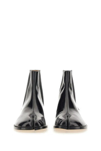 Maison Margiela men’s tabi Chelsea boot in black patent leather with glossy finish and elastic side panels