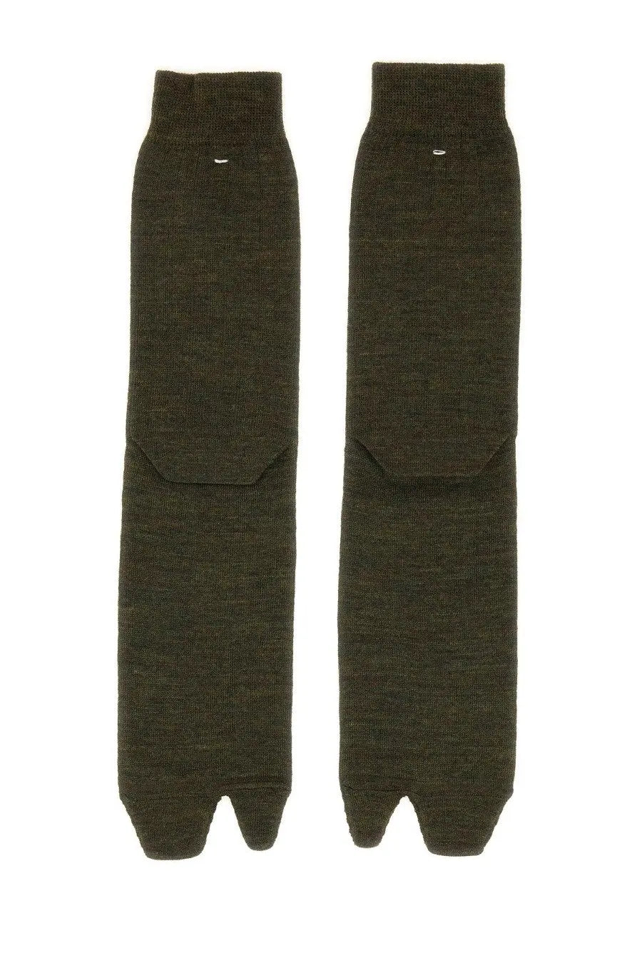 Maison margiela men’s dark olive green knitted tabi socks with subtle textured weave and small white logo near top